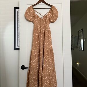 American Eagle Polka Dot Maxi Dress in Tan (S)